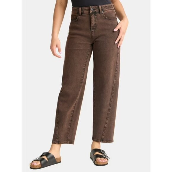 Time And Tru Denim - Time and Tru Women's High Rise Barrel Jeans, 26.5" Inseam, Size 14, Brown Wash